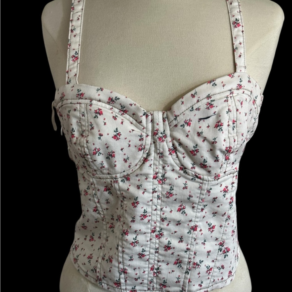 Floral and Striped Bustier Top